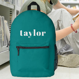 Cool Teal Modern Minimalist Trendy Personalized Printed Backpack