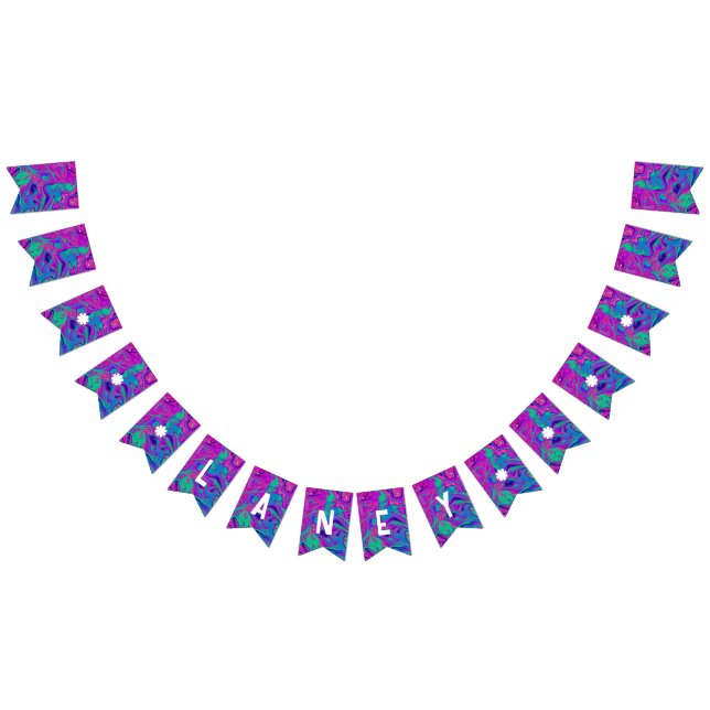 Cool Teal Pink Glitter Girl Birthday Slime Party Bunting Flags (All)