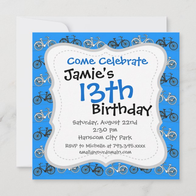 Cool Teal Turquoise Blue Vintage Bicycles Bikes Invitation (Front)