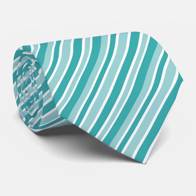 Cool teal white stripe pattern  neck tie (Rolled)