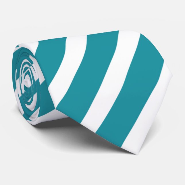 cool teal white stripe pattern neck tie (Rolled)