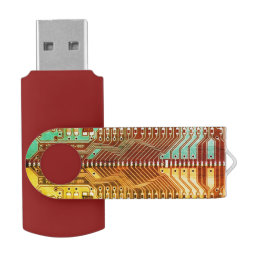 Cool Teal Yellow Maroon Unique Retro Steampunk PCB Flash Drive