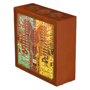 Cool Teal Yellow Unique Retro Steampunk Monogram Desk Organizer