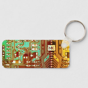 Cool Teal Yellow Unique Retro Steampunk Monogram Keychain