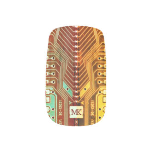 Cool Teal Yellow Unique Retro Steampunk Monogram Minx Nail Art