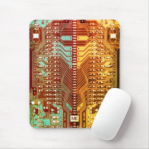   Cool Teal Yellow Unique Retro Steampunk Monogram Mouse Pad
