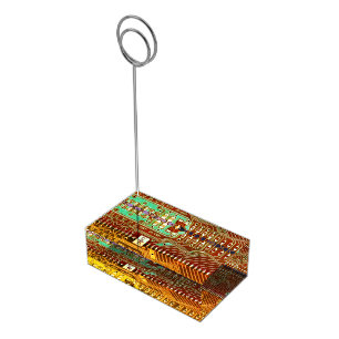 Cool Teal Yellow Unique Retro Steampunk Monogram Place Card Holder