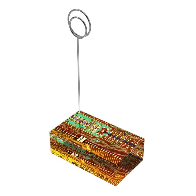   Cool Teal Yellow Unique Retro Steampunk Monogram Place Card Holder (Corner)