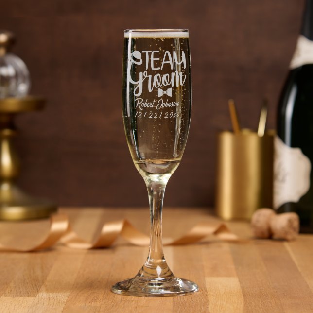 Cool Team Groom add name date  Champagne Flute (Party)