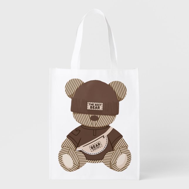 Cool Teddy Bear: Best Bear Design Grocery Bag (Front)