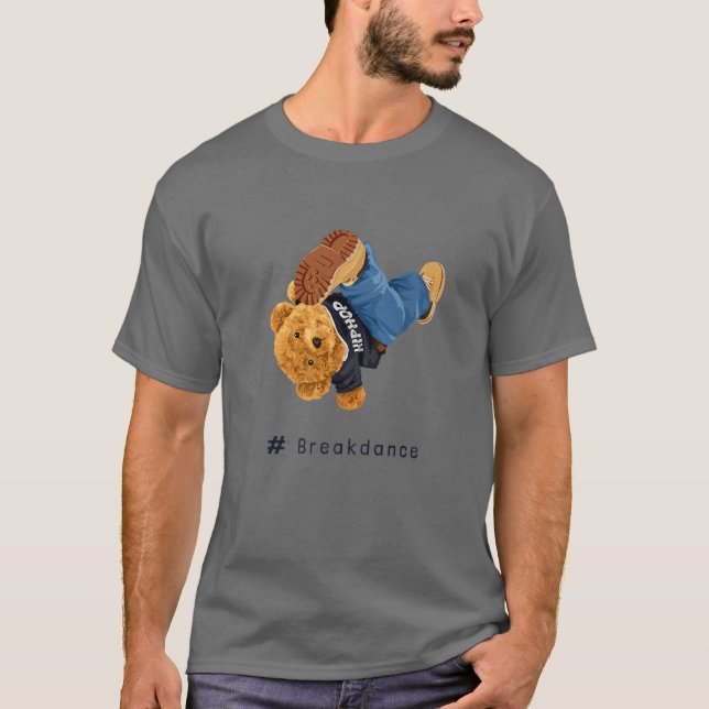 Cool Teddy Bear Breakdancing T-Shirt (Front)