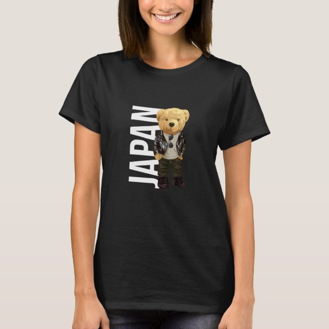 Cool Teddy Bear in Japan Style Illustration Graphi T-Shirt (Front)
