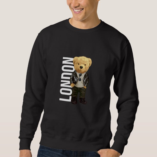 Cool Teddy Bear in London Style Illustration Graph Sweatshirt (Front)