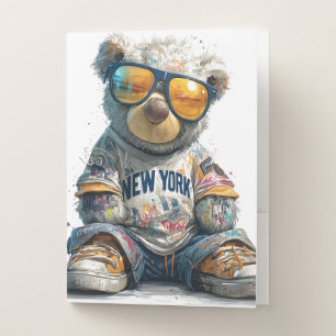 Cool Teddy Bear in Sunglasses and a New York Shirt Pocket Folder