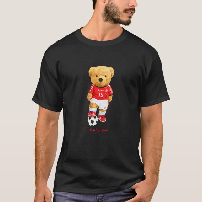 Cool Teddy Bear Soccer Kick Off Style Illustration T-Shirt (Front)