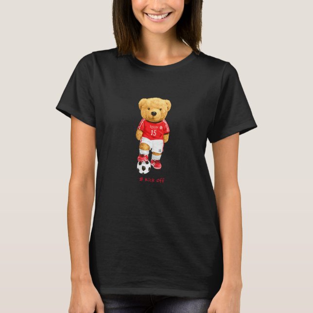 Cool Teddy Bear Soccer Kick Off Style Illustration T-Shirt (Front)