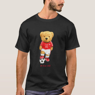 Cool Teddy Bear Soccer Kick Off Style Illustration T-Shirt