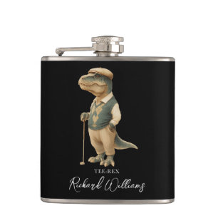 Cool Tee-Rex Golfer Dinosaur Signature Name Flask