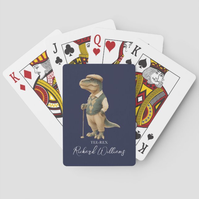 Cool Tee-Rex Golfer Dinosaur Signature Name Navy Poker Cards (Back)