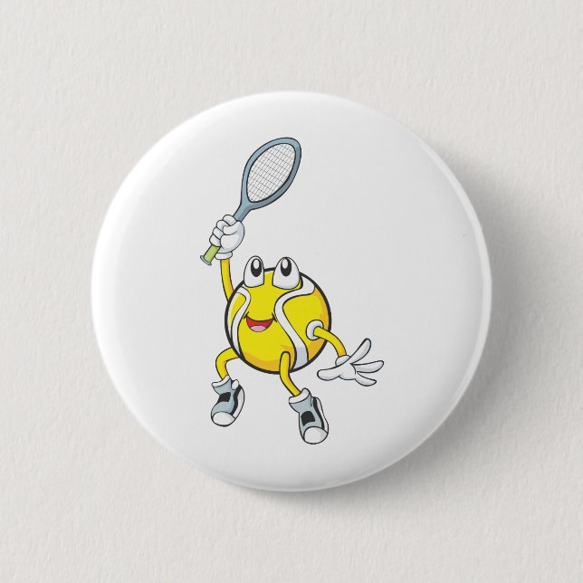 Cool Tennis Ball Holding Racquet Button (Front)