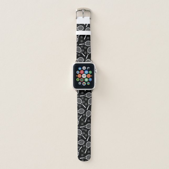 Cool Tennis Black & White Pattern Sport Stylish Apple Watch Band (Front)