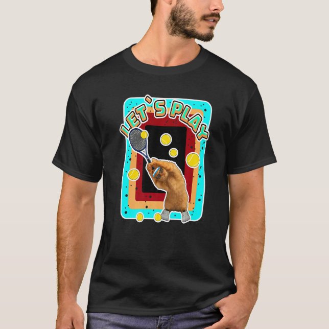 Cool Tennis Cat Wearing Sunglasses Tennis Racket B T-Shirt (Front)