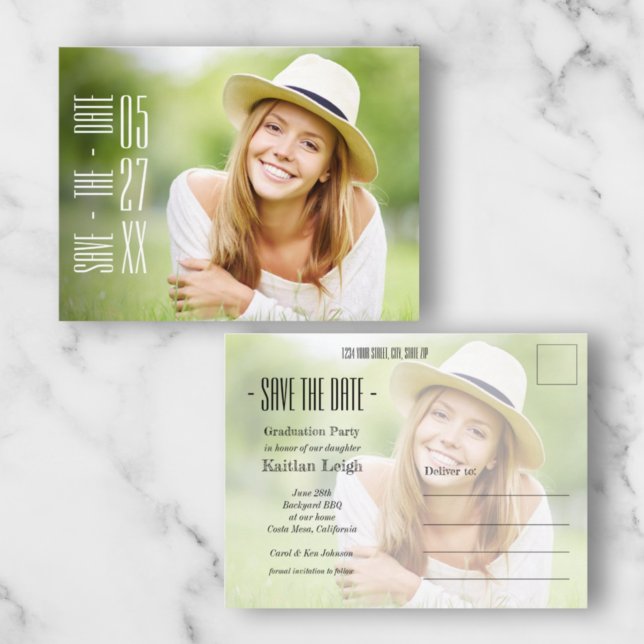 Cool Text Photo Graduation Save the Date Postcard (Creator Uploaded)