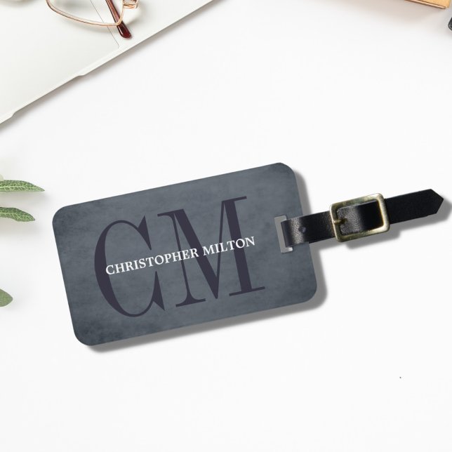 Cool Texture Blue Bold Monogram Luggage Tag (Creator Uploaded)