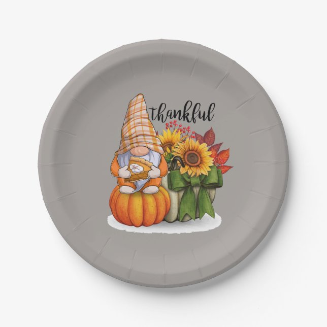 Cool thankful Thanksgiving gnome Paper Plates (Front)