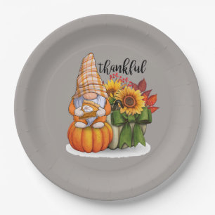 Cool thankful Thanksgiving gnome Paper Plates
