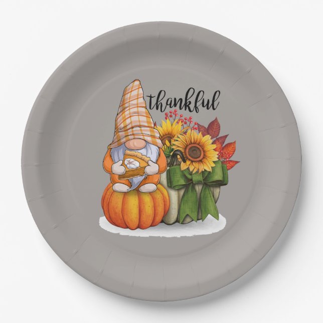 Cool thankful Thanksgiving gnome  Paper Plates (Front)