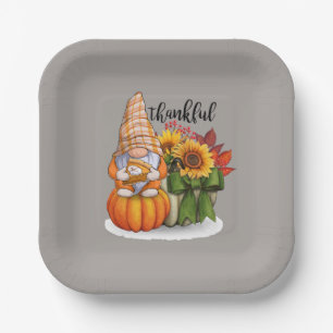 Cool thankful Thanksgiving gnome Paper Plates