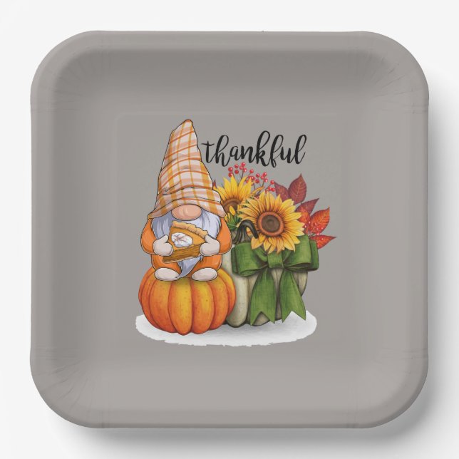 Cool thankful Thanksgiving gnome  Paper Plates (Front)