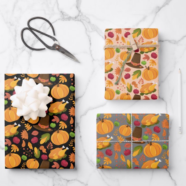 cool Thanksgiving tiled pattern Wrapping Paper Sheets (Front)