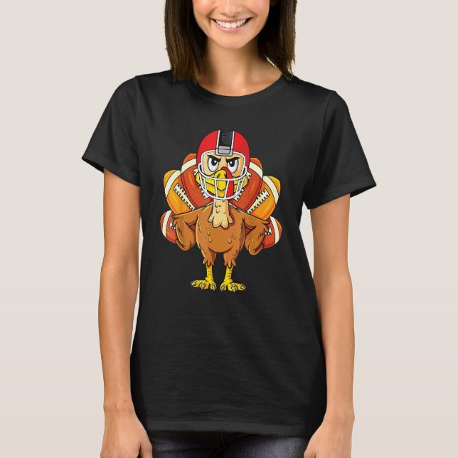 Cool Thanksgiving Turkey Football Player Matching T-Shirt (Front)