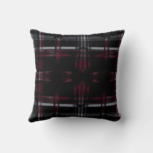 Cool Thrashed Gothic Grungy Grunge Plaid Pattern Throw Pillow (Back)