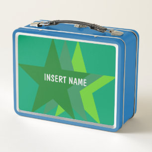 Cool Three Green Stars, Personalized Name Monogram Metal Lunch Box