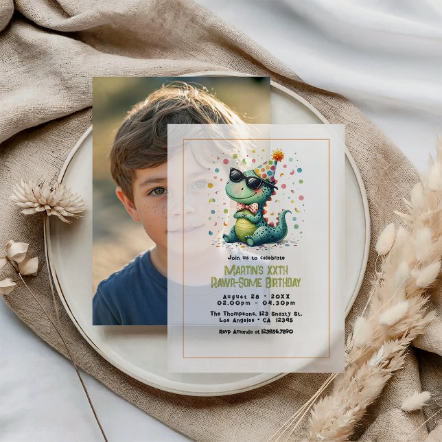 Cool Three-Rex Dinosaur Birthday Party Vellum Invitations (Cool Three-Rex Dinosaur Birthday Party Vellum Invitations)