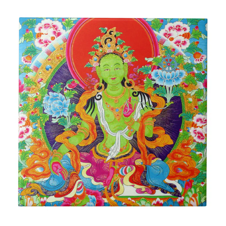 Cool tibetan thangka green tara god tattoo ceramic tile | Zazzle