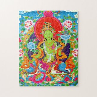 Cool tibetan thangka green tara god tattoo vibrant jigsaw puzzle