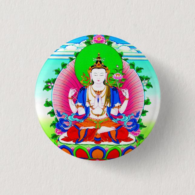 Cool tibetan thangka Shadakshari Avalokiteshvara Pinback Button (Front)