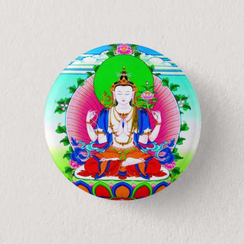 Cool tibetan thangka Shadakshari Avalokiteshvara Pinback Button