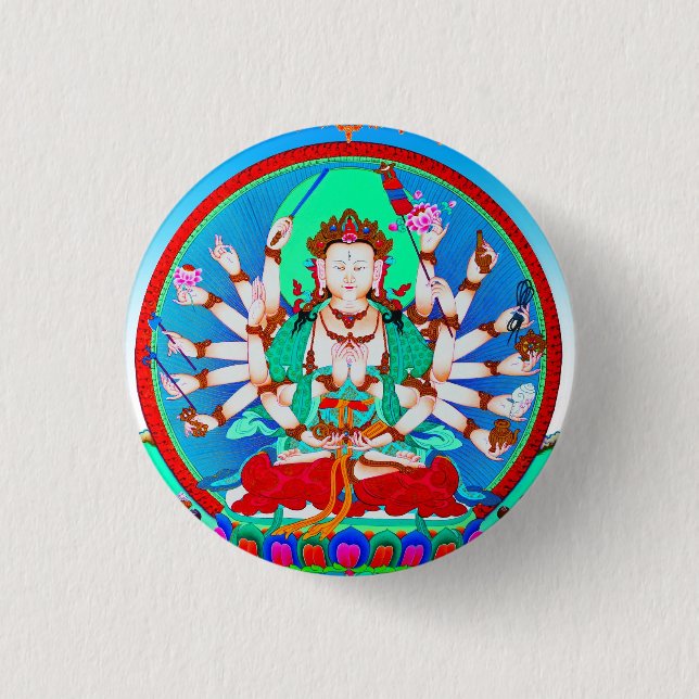 Cool tibetan thangka tattoo Cundhi Bodhisattva Button (Front)
