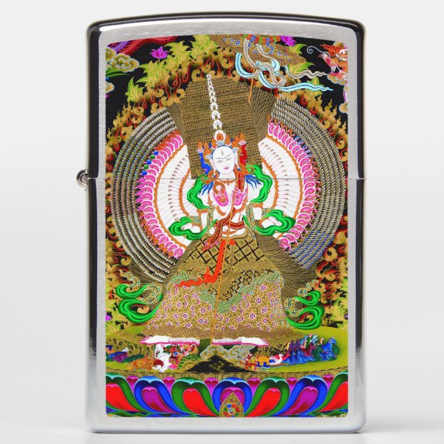 Cool tibetan thangka Usnisa Sitatapatra tattoo art Zippo Lighter (Front)