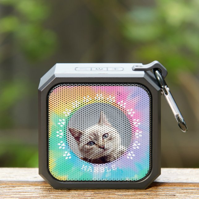 Cool Tie Dye Cat Paw Prints Frame Pet Photo Bluetooth Speaker (Insitu(Outdoor))