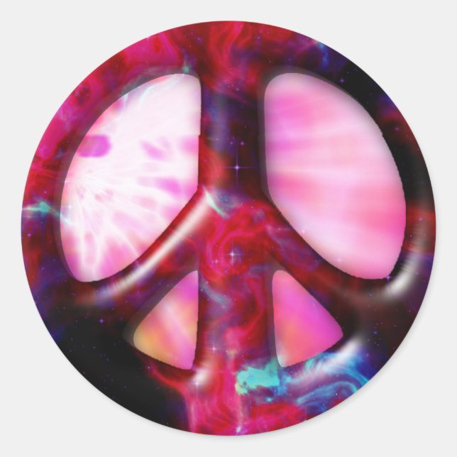 Cool Tie Dye Space Nebula Peace Sign Classic Round Sticker (Front)
