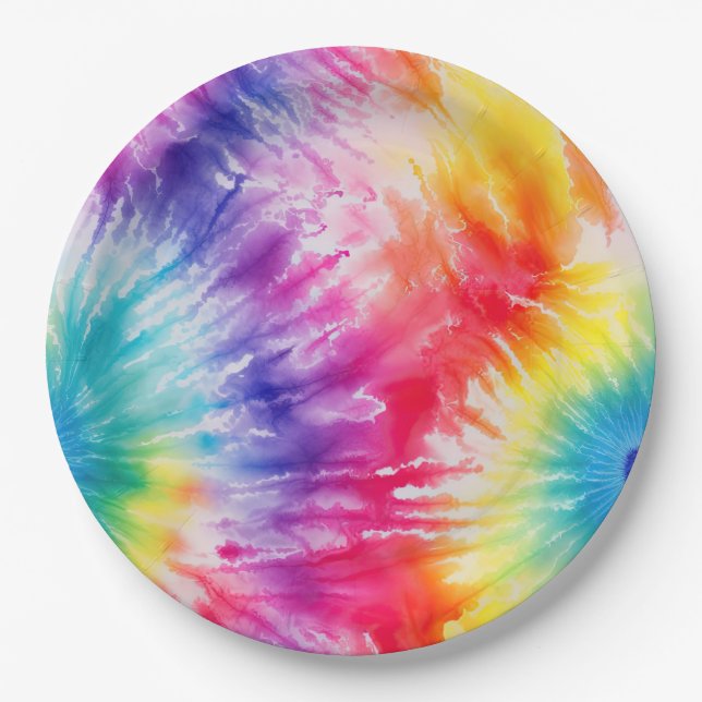 Cool Tie Dye Sun Burst Paper Plates (Front)