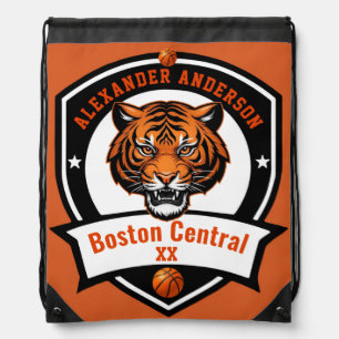 Cool Tiger Basketball Logo Personalize  Drawstring Bag
