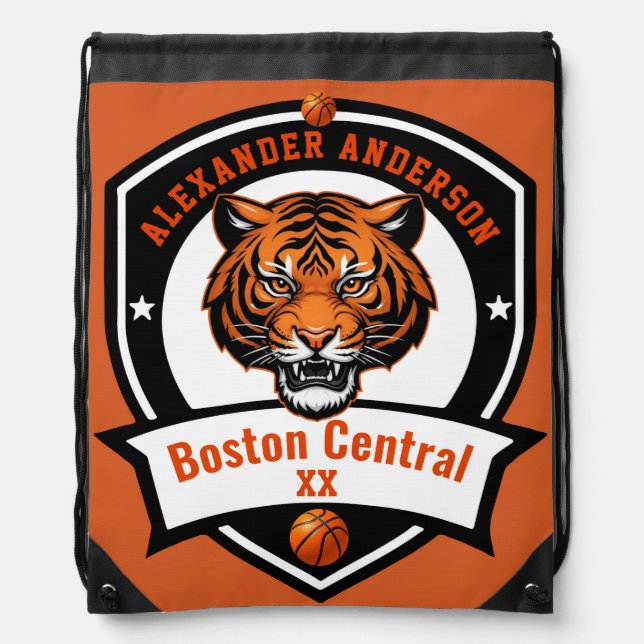 Cool Tiger Basketball Logo Personalize  Drawstring Bag (Front)
