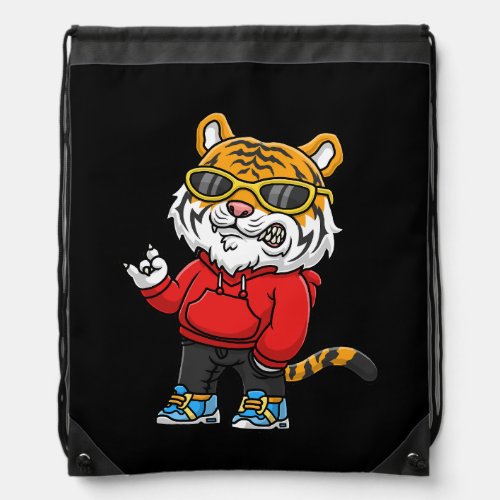 cool tiger cartoon drawstring bag
